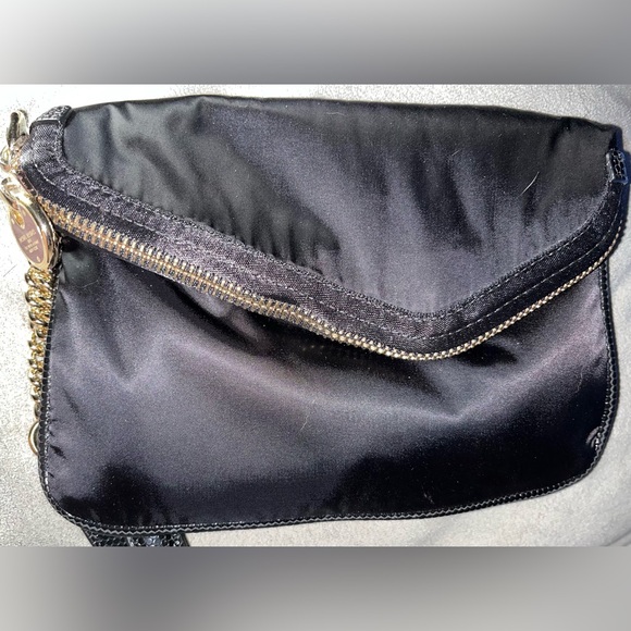 Henri Bendel Black Clutch with Gold Chain